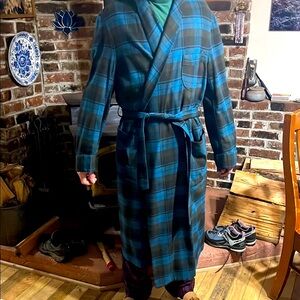 Blue Plaid Men's Wool Robe